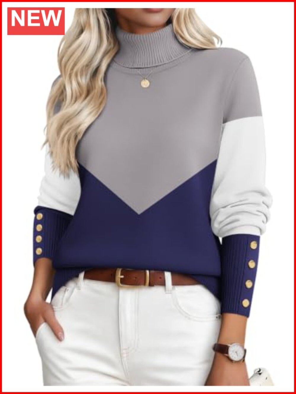 Zeagoo Womens Turtleneck Sweater Long Sleeve Pullover Button Cuff Ribbed Knit